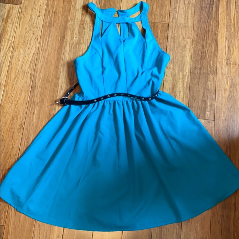 teal kendal and kylie dress with black belt